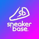sneaker base logo lila und pink mit sport sneaker in der mitte in weiss